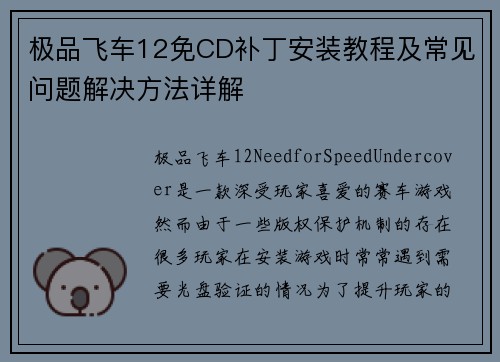 极品飞车12免CD补丁安装教程及常见问题解决方法详解